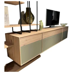 Anrei Wohnwände & Tv-Lowboards|Wohnwandkombination Lina Eiche Massiv Gebürstet Weiß Geölt Glas Matt Salbei Mit Schreibplatz