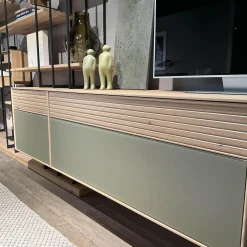 Anrei Wohnwände & Tv-Lowboards|Wohnwandkombination Lina Eiche Massiv Gebürstet Weiß Geölt Glas Matt Salbei Mit Schreibplatz