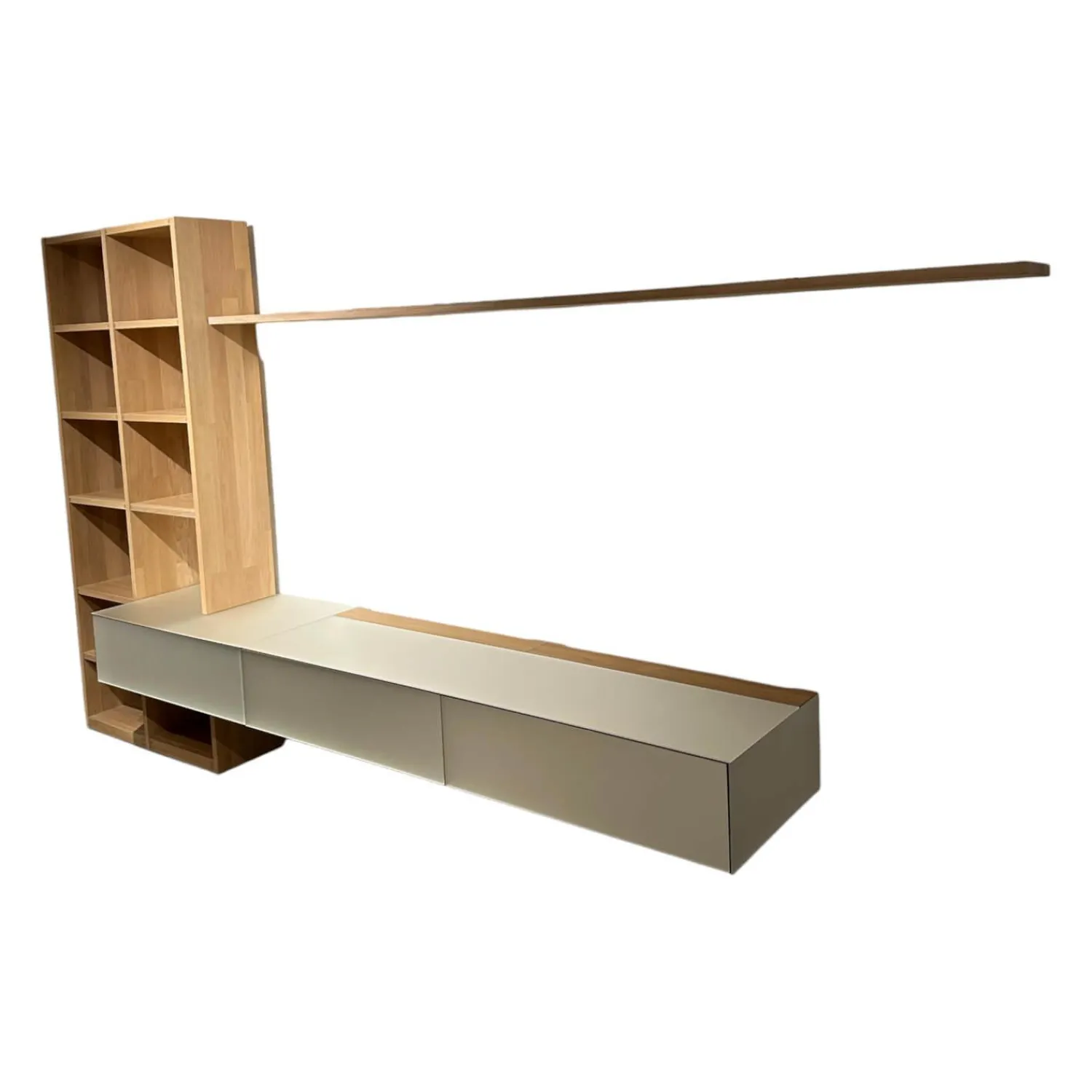 Team 7 Wohnwände & Tv-Lowboards|Wohwand In Eiche Weiß Geölt Fronten Glas Pearl Matt Innen Buche Mit Zwei Schubkästen Und Einer Klappe