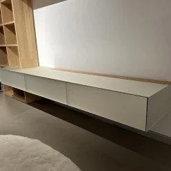 Team 7 Wohnwände & Tv-Lowboards|Wohwand In Eiche Weiß Geölt Fronten Glas Pearl Matt Innen Buche Mit Zwei Schubkästen Und Einer Klappe