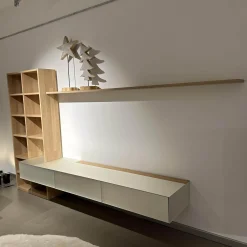 Team 7 Wohnwände & Tv-Lowboards|Wohwand In Eiche Weiß Geölt Fronten Glas Pearl Matt Innen Buche Mit Zwei Schubkästen Und Einer Klappe